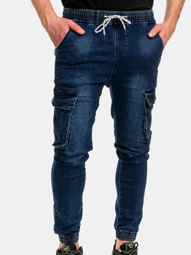 Spodnie męskie jogger jeans bojówki kieszenie 33