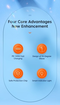 Быстрый угловой кабель Tooki USB от A до C, 100 Вт, 6 А, 90 градусов, ЖК-метр, 1 м.