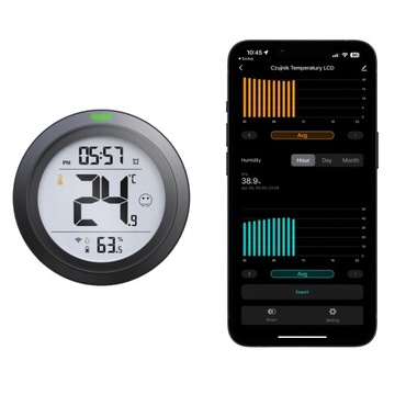 Czujnik temperatury i wilgotności zewnętrzny Smart LCD Szary WiFi Tuya