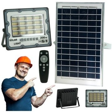 ZESTAW LAMPA SOLARNA ULICZNA HALOGEN LED 200W 10000LM NAŚWIETLACZ + PILOT