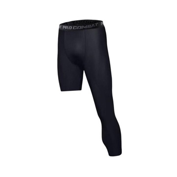 Męskie spodnie kompresyjne 3/4 Legginsy treningowe w rozmiarze XXL, czarne, lewe, długie