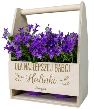 SKRZYNKA DONICZKA NA KWIATY DLA BABCI PREZENT NA DZIEŃ BABCI Z GRAWEREM