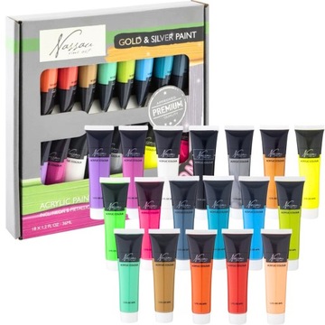 FARBY AKRYLOWE ZESTAW FARB AKRYLOWYCH 18 x 36 ml NEON METALICZNE