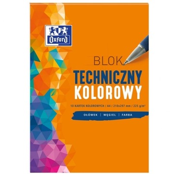 BLOK TECHNICZNY A4/225g KOLOROWY 10 KARTEK OXFORD