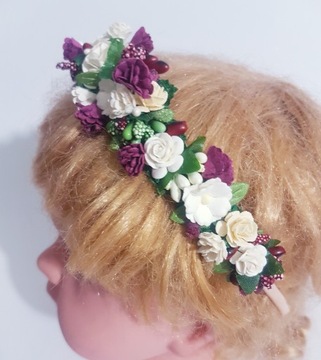 OPASKA KWIATY ECRU+BORDO RÓŻYCZKI