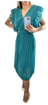 Sukienka damska wyszczuplająca z łańcuszkiem elegancka szyfonowa plisowana