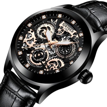 MECHANICZNY LUKSUSOWY ZEGAREK MĘSKI KINYUED BLACK GOLD