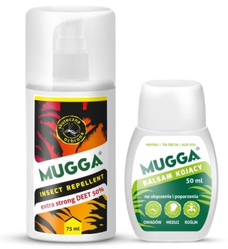 MOCNY SPRAY NA KOMARY KLESZCZE OWADY TROPIKALNE + BALSAM ŻEL MUGGA ZESTAW