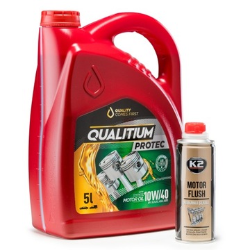 Olej Qualitium Protec 10W40 5L + płukanka K2 Motor Flush 250ml