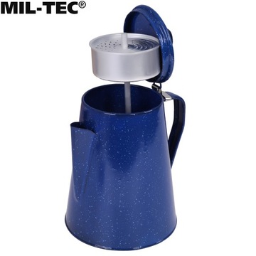 Синий эмалированный кувшин Mil-Tec с заварочным устройством для чая.