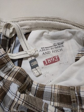 Bawełniane szorty męskie w brązową kratkę z troczkami Abercrombie 34 pas85