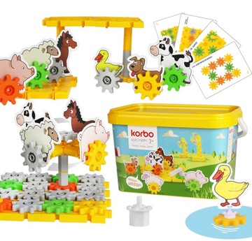 KORBO BAWI i rozwija Ruchome Klocki AGRO FARM, 8 kart 16 zadań + ZWIERZĘTA
