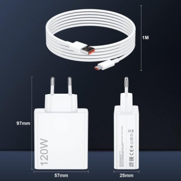БЫСТРОЕ СЕТЕВОЕ ЗАРЯДНОЕ УСТРОЙСТВО ДЛЯ ТЕЛЕФОНА XIAOMI/REDMI 120 Вт + КАБЕЛЬ USB-C ДЛИНОЙ 1 М