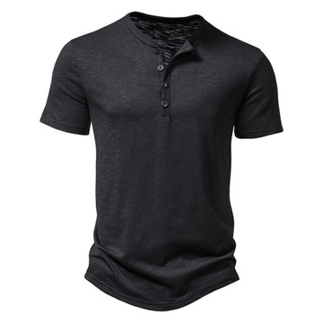 T-SHIRT KOSZULKA Henley kołnierz letni