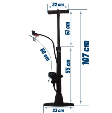 POMPKA STOJĄCA PODŁOGOWA Z MANOMETREM SAMOCHODOWA ROWEROWA KOŃCÓWKI 11 BAR