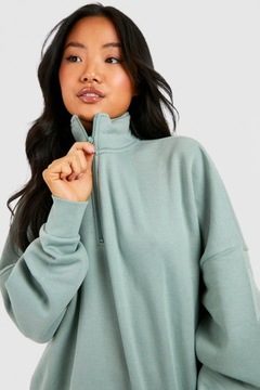 BOOHOO PETITE GŁADKA BLUZA OVERSIZE Z ZAMKIEM L