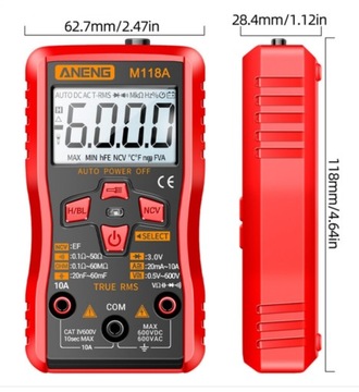 АВТОМАТИЧЕСКИЙ МУЛЬТИМЕТР ANENG M118A LED NCV 6000C