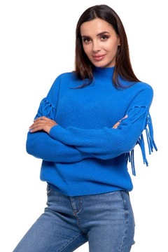 ТЕПЛЫЙ ЖЕНСКИЙ ДЖЕМПЕР С БАХОЙ ПОЛУТУРЛЕННОВЫЙ МОДНЫЙ ДЖЕМПЕР MORAJ BLUE XL