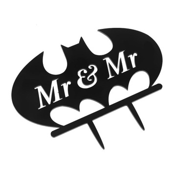 Topper na tort Batman Mr & Mr na prezent na rocznicę ślubu gejów, dekorowanie ciast