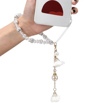 KORALIKI SMYCZE DO TELEFONÓW BLING CHARMS NA ŁAŃCUCH PASEK BIAŁE BRELOKI BRANSOLETKI