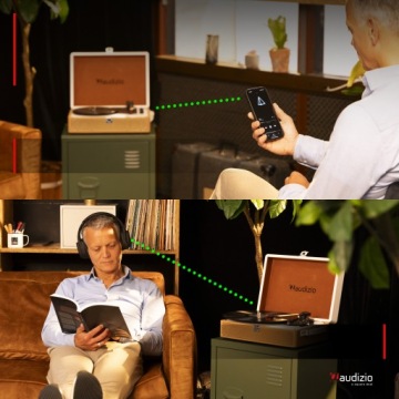 Ретро bluetooth AUX RCA проигрыватель Audizio в чемодане, золотой