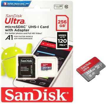 Karta micro SD Sandisc ULTRA 256Gb 120MB/s adapter