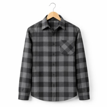 РУБАШКА ИЗ ХЛОПКОВОЙ ФЛАНЕЛЕВОЙ РУБАШКИ С ДЛИННЫМ РУКАВОМ СЕРАЯ В ЯРКО-КЛЕТКУ XXL