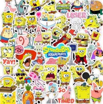 НАКЛЕЙКИ ГУБКА БОБ мотивационные водонепроницаемые 50 шт.