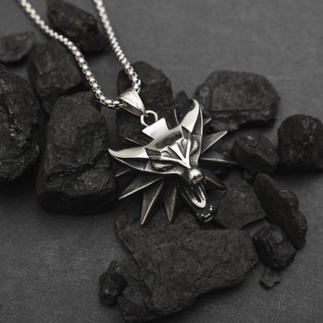 NASZYJNIK MEDALION WIEDŹMIN WILK WITCHER DZIKI ZGON STAL CHIRURGICZNA 316L