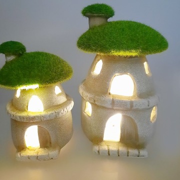 LAMPION LED FIGURKA OGRODOWA DOMEK GRZYBEK CERAMICZNY MECH DUŻY 16cm