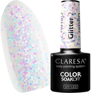 CLARESA LAKIER HYBRYDOWY GLITTER 2 brokat multi duże drobinki holo