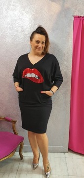 Plus Size r.58 Sukienka Dres czarna Cekiny czerwon