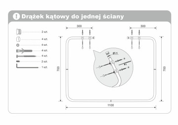 DRĄŻEK DO ZASŁONY PRYSZNICOWEJ KĄTOWY 70X110X70