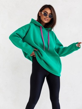 Bluza bawełniana Simple z kapturem damska MOON zielony oversize S/M
