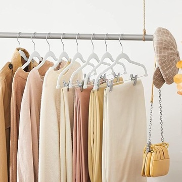 6x БЕЛАЯ ВЕЛЮРОВАЯ ВЕШАЛКА С ЗАЖИМАМИ ДЛЯ БРЮК И ЮБОК