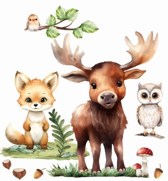 Naklejki na ścianę dla dzieci ZWIERZĘTA LEŚNE FOREST 3 LAS DUŻE NAKLEJKI
