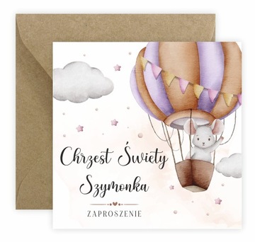 ZAPROSZENIA NA CHRZEST + IMIĘ +KOPERTA boho myszka