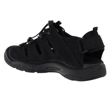 Czarne skórzane sandały trekkingowe męskie z gumowym noskiem ROZ. 43