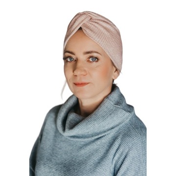 Turban czapka Flora róż jesień -zima EVA DESIGN