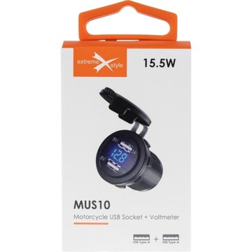 Motocyklowe gniazdo z wyświetlaczem 2 x USB 3.1A