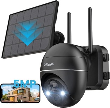 5MPx SOLARNA Kamera Zewnętrzna WiFi IP PIR Obrotowa ZOOM Bezprzewodowa IP65