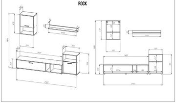 СЕКЦИЯ для ТВ-гостиной, ПОЛКА, БЕЛЫЙ КОМОД, ROCK Meble-Craft