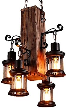 VINTAGE DREWNIANA LAMPA WISZąCA E27X 4