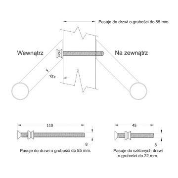 Pochwyt do drzwi dwustronny okrągły mocowanie 45° -32x1400 mm AISI304 uniwe