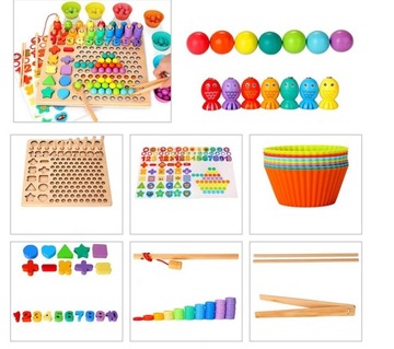 Головоломка Деревянные Блоки Шарики Рыбки Монтессори