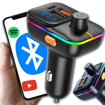 TRANSMITER FM SZYBKA ŁADOWARKA BLUETOOTH AUDIO MP3 BT 3X USB RGB QC 3.0