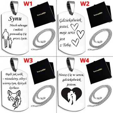 ZESTAW Srebrny nieśmiertelnik z grawerunkiem + łańcuszek srebrny 55cm WZORY