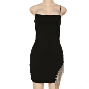 SUKIENKA CZARNA Z FRĘDZELKAMI BŁYSZCZĄCA SEXY