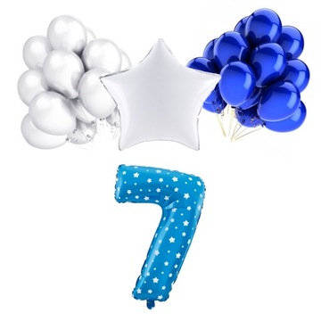 ZESTAW BALONY 7 URODZINY NIEBIESKI CHABROWY PERŁOWE 7 ROCZNICA ŚLUBU