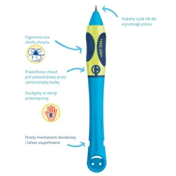 КАРАНДАШ GRIFFIX HB NEON FRESH BLUE BL ДЛЯ ПРАВОЙ РУКИ + 3 ЗАПРАВКИ PELIKAN